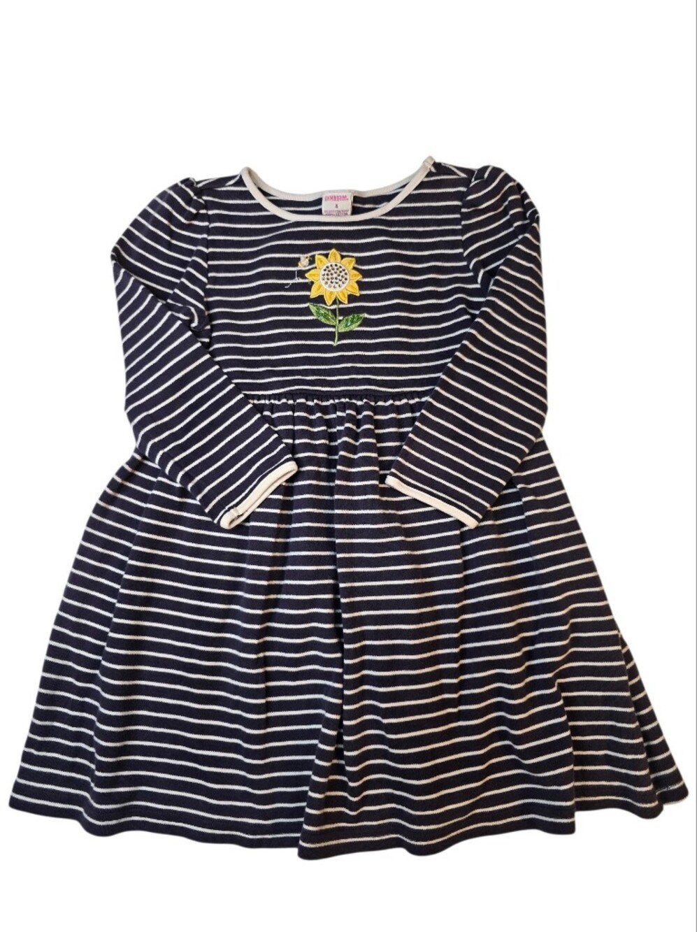 Vintage Gymboree Navy & White Stripe Sunflower Knit Dress